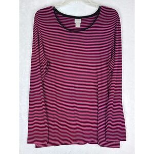 CHICO'S Hot Pink & Black Striped Long Sleeve Top Size 2‎